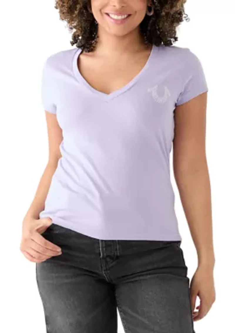 Women's Studded Horseshoe V-Neck T-Shirt