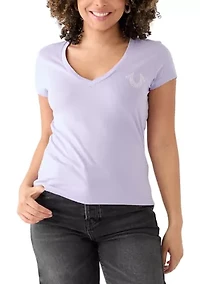 Women's Studded Horseshoe V-Neck T-Shirt