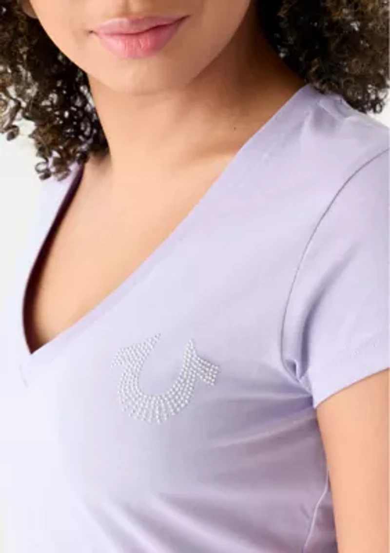 Women's Studded Horseshoe V-Neck T-Shirt
