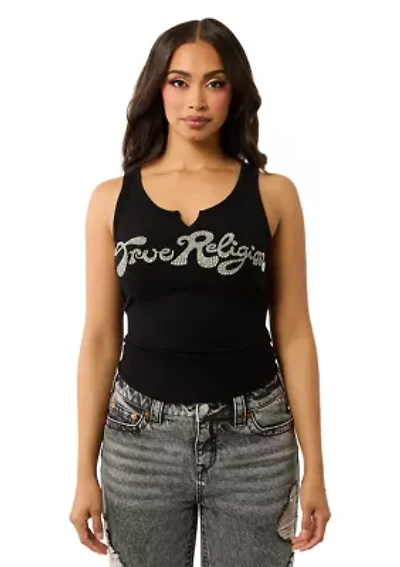Women's Crystal Logo Notched Tank Top