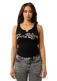 Women's Crystal Logo Notched Tank Top