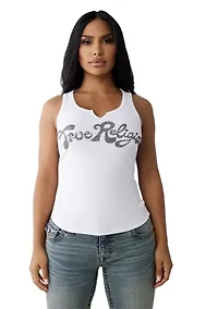 Women's Crystal Logo Notched Tank Top