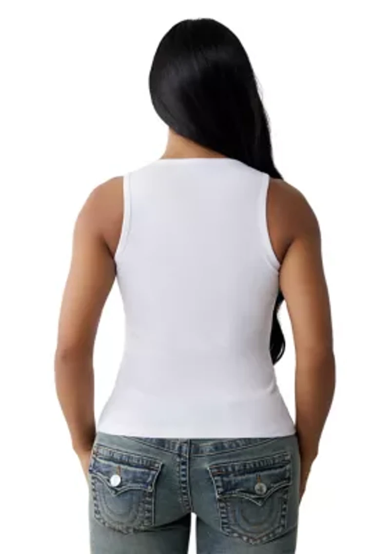 Women's Crystal Logo Notched Tank Top