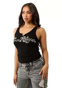 Women's Crystal Logo Notched Tank Top