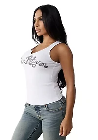 Women's Crystal Logo Notched Tank Top