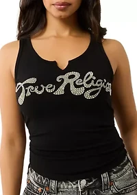 Women's Crystal Logo Notched Tank Top