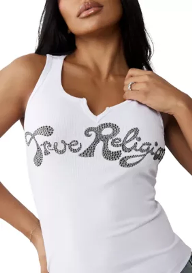 Women's Crystal Logo Notched Tank Top