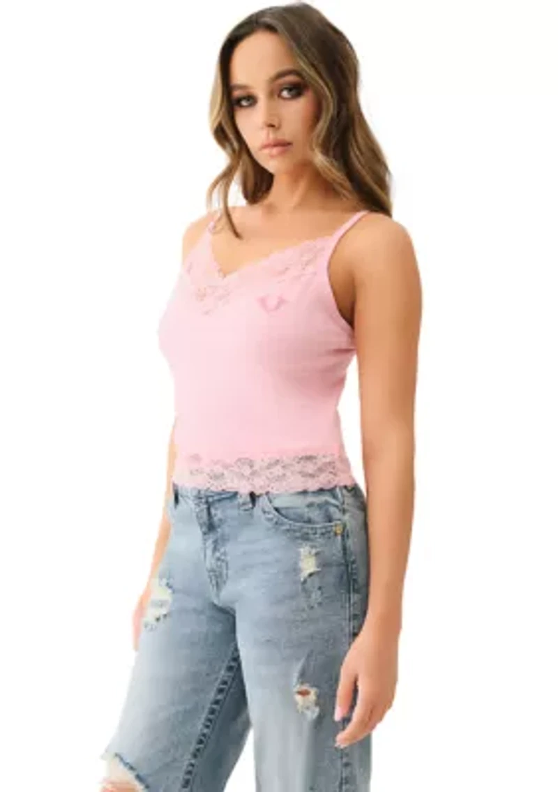 Women's Lace Crystal Horseshoe Camisole Top