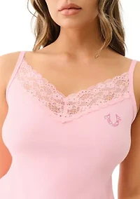 Women's Lace Crystal Horseshoe Camisole Top