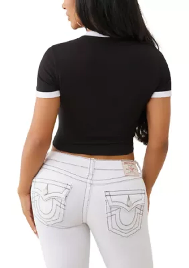 Women's Ringer Baby Tee with Crystal Logo