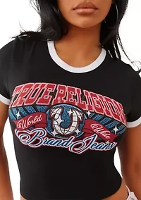 Women's Ringer Baby Tee with Crystal Logo