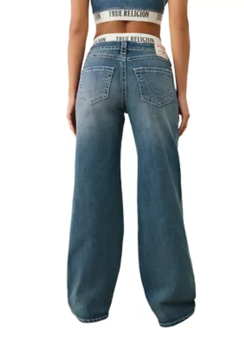 Women's Bobbi Baggy Jeans with Logo Taping Waistband
