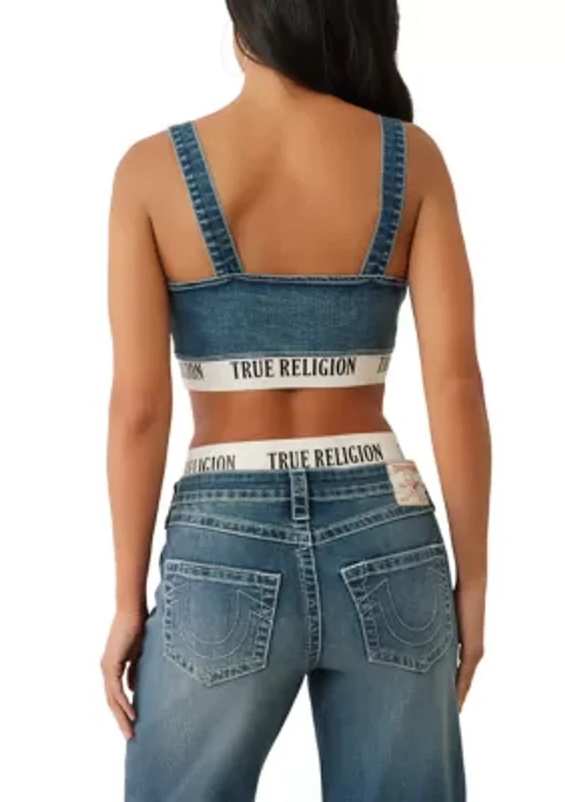 Women's Denim Bra Top with Logo Taping