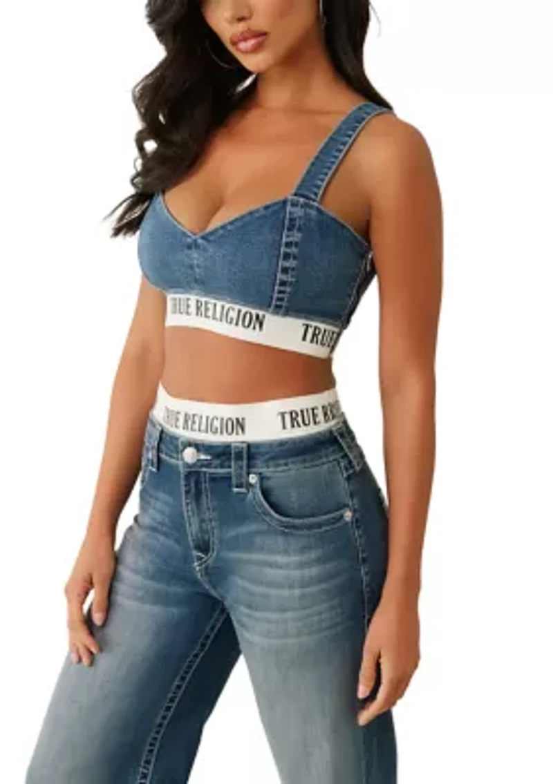 Women's Denim Bra Top with Logo Taping