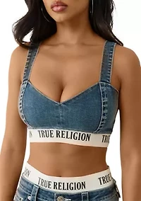Women's Denim Bra Top with Logo Taping