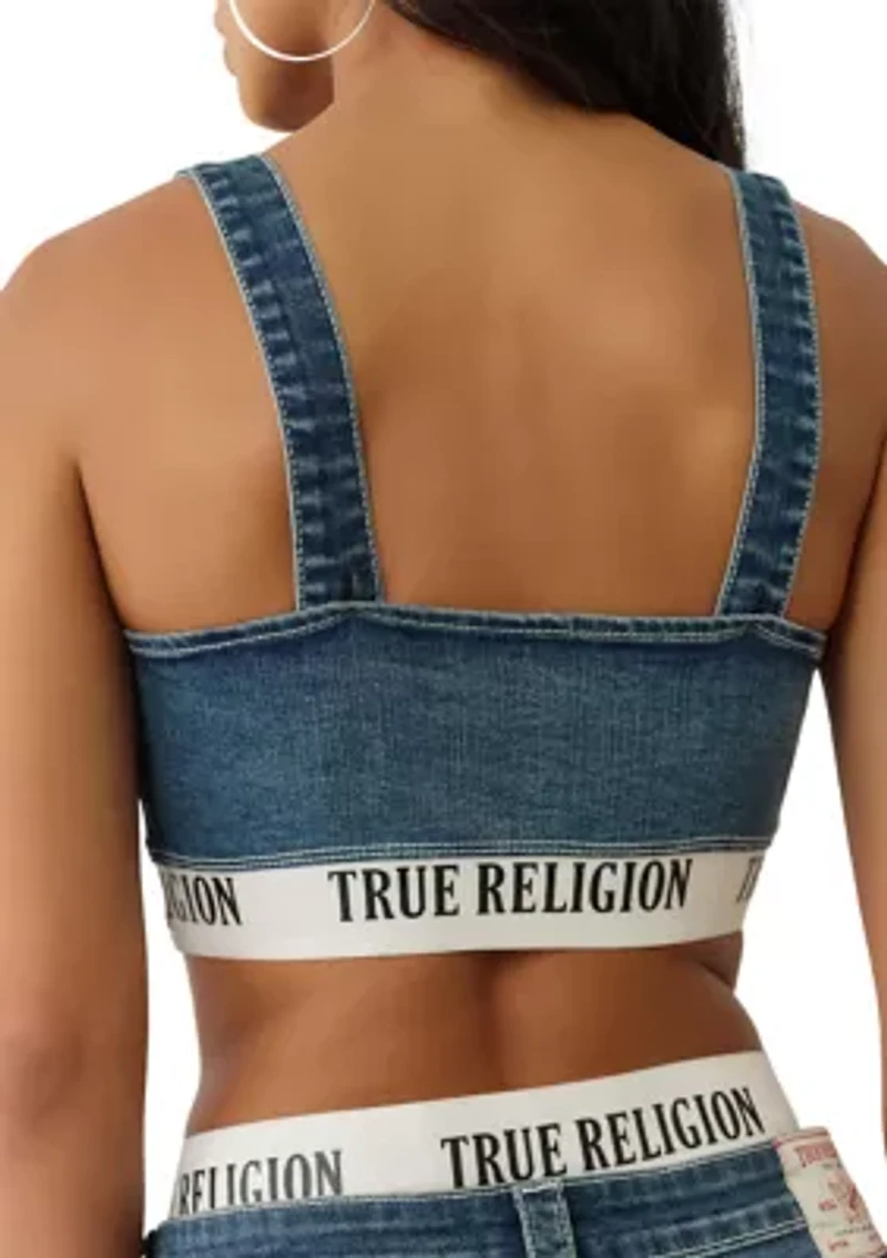 Women's Denim Bra Top with Logo Taping