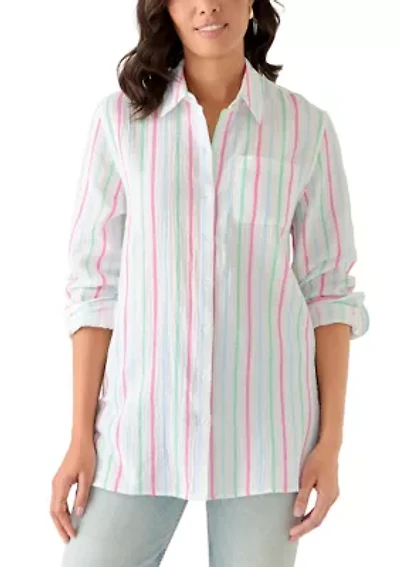 Women's Striped Gauze Tunic Shirt