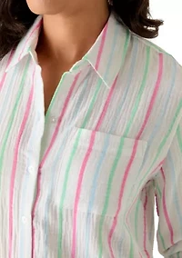 Women's Striped Gauze Tunic Shirt