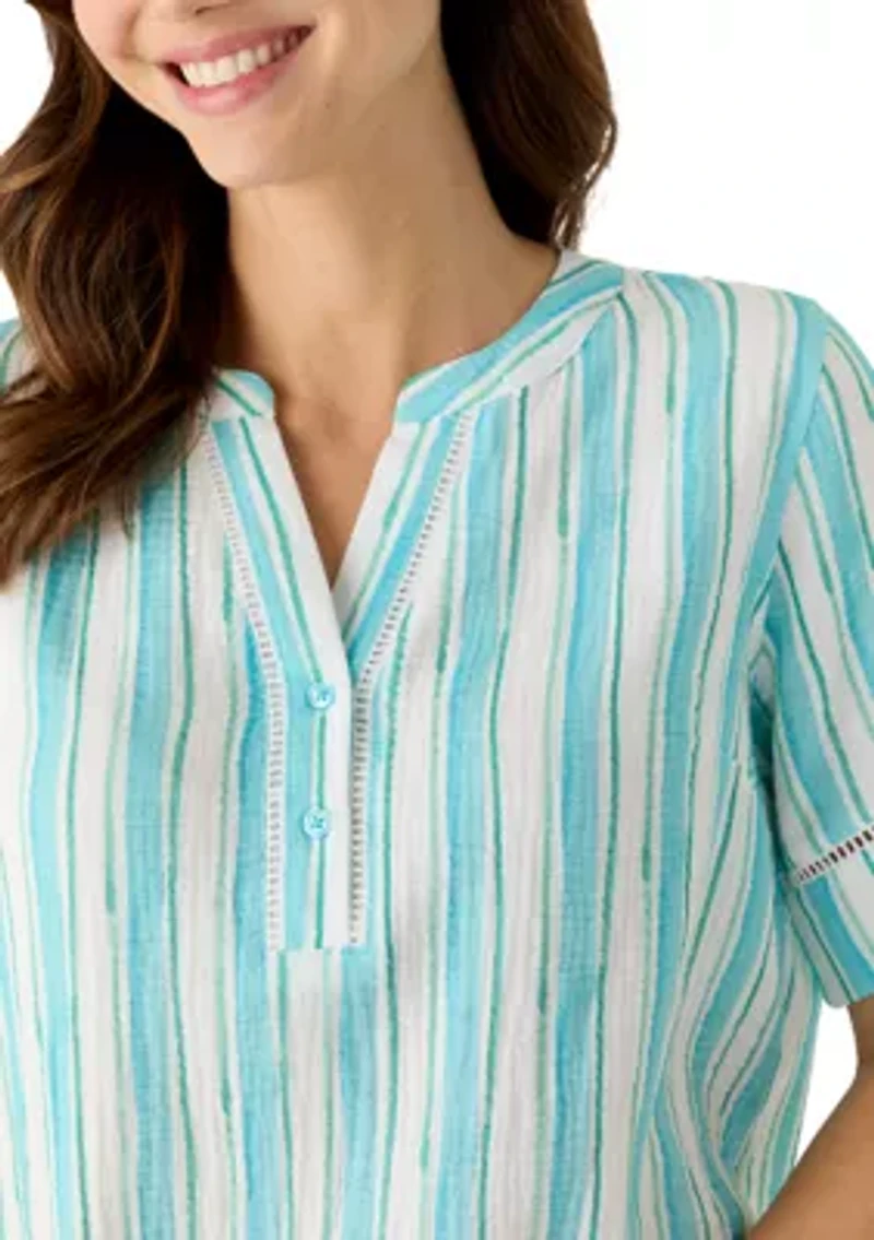 Women's Gauze Popover Striped Top