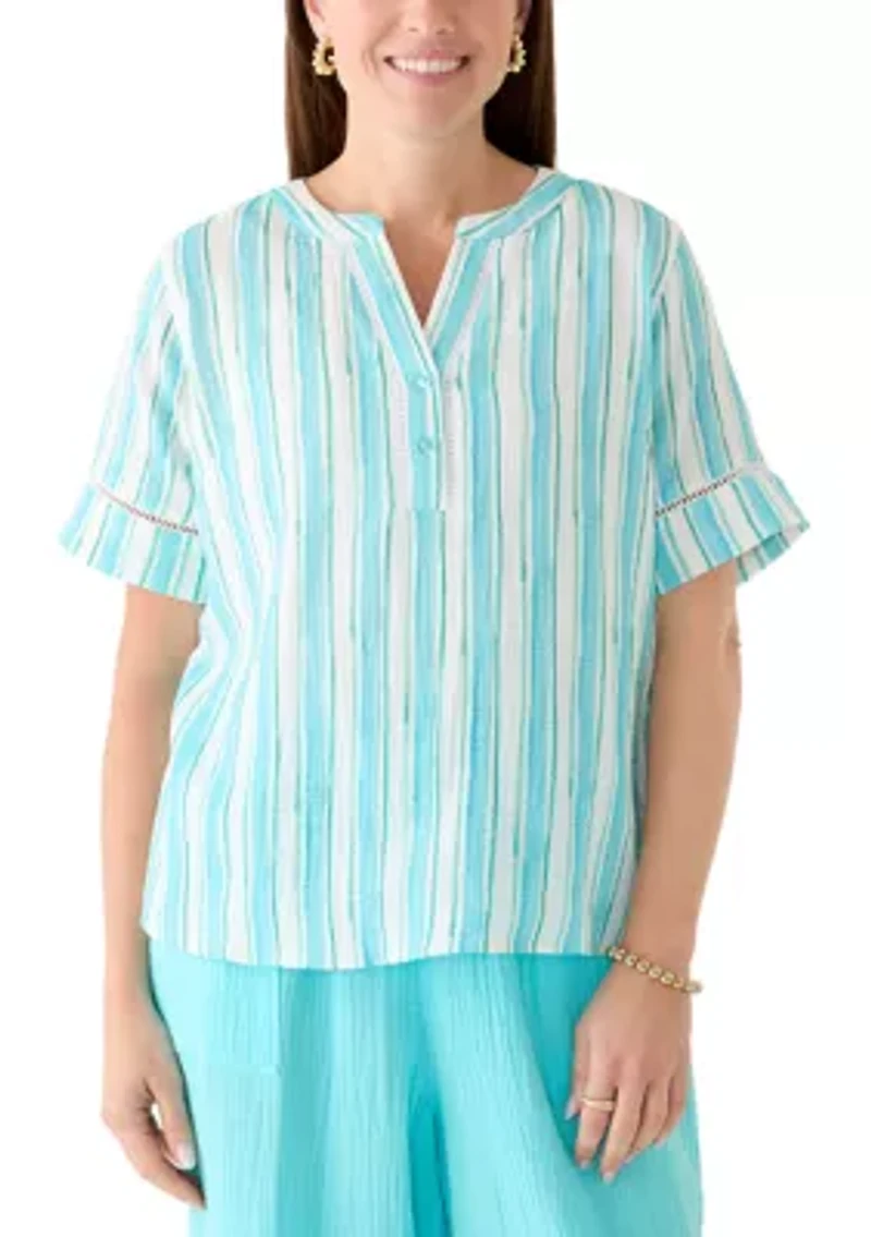 Petite Short Sleeve Gauze Popover Top