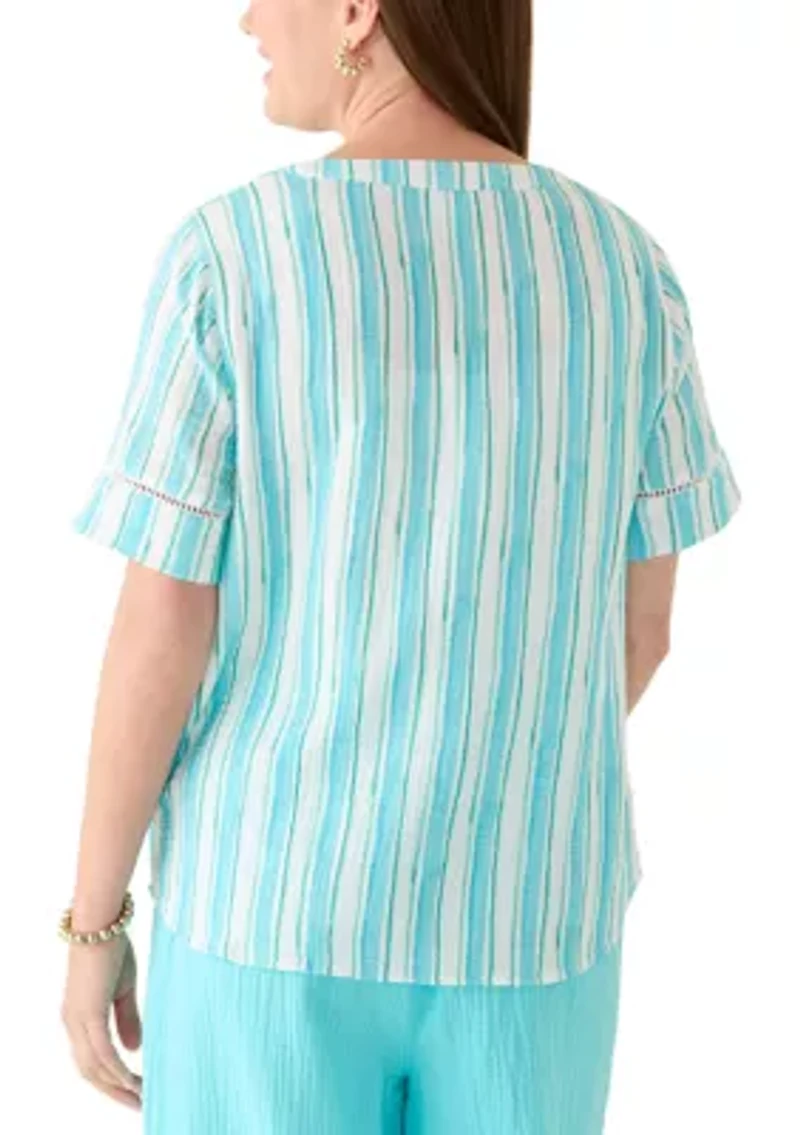 Petite Short Sleeve Gauze Popover Top