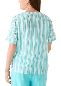 Petite Short Sleeve Gauze Popover Top