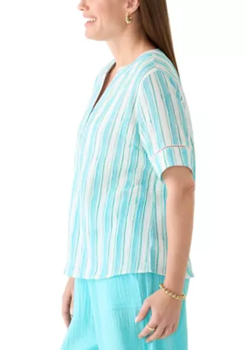 Petite Short Sleeve Gauze Popover Top