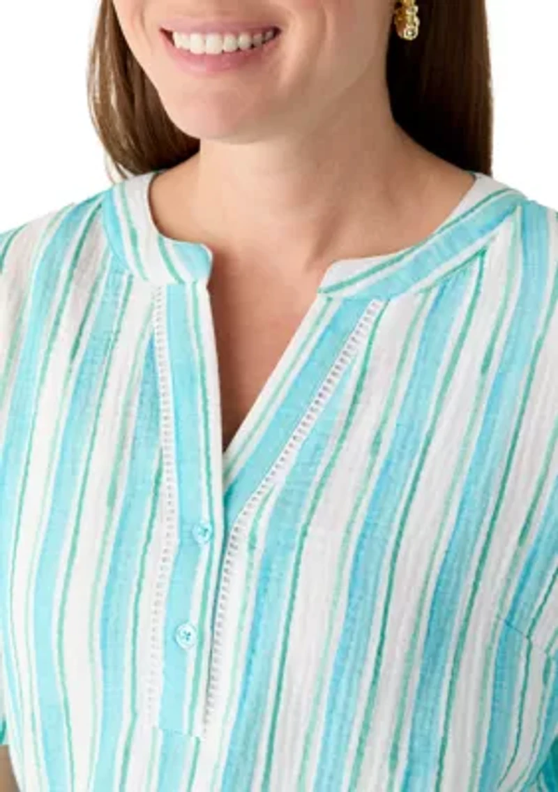 Petite Short Sleeve Gauze Popover Top