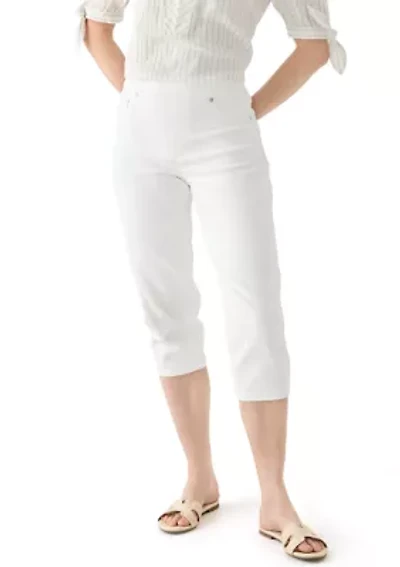 Women's White Knit Denim Capri Pants
