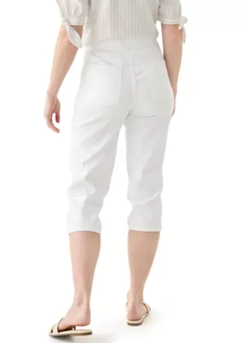 Women's White Knit Denim Capri Pants