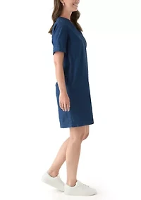 Women's Short Sleeve Mandarin Collar Denim Shift Dress