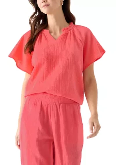 Women's Flutter Sleeve Gauze Top