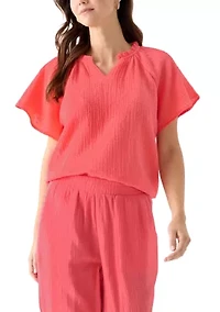 Women's Flutter Sleeve Gauze Top