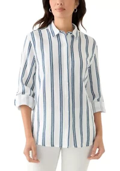 Women's Long Sleeve Gauze Striped Shirt