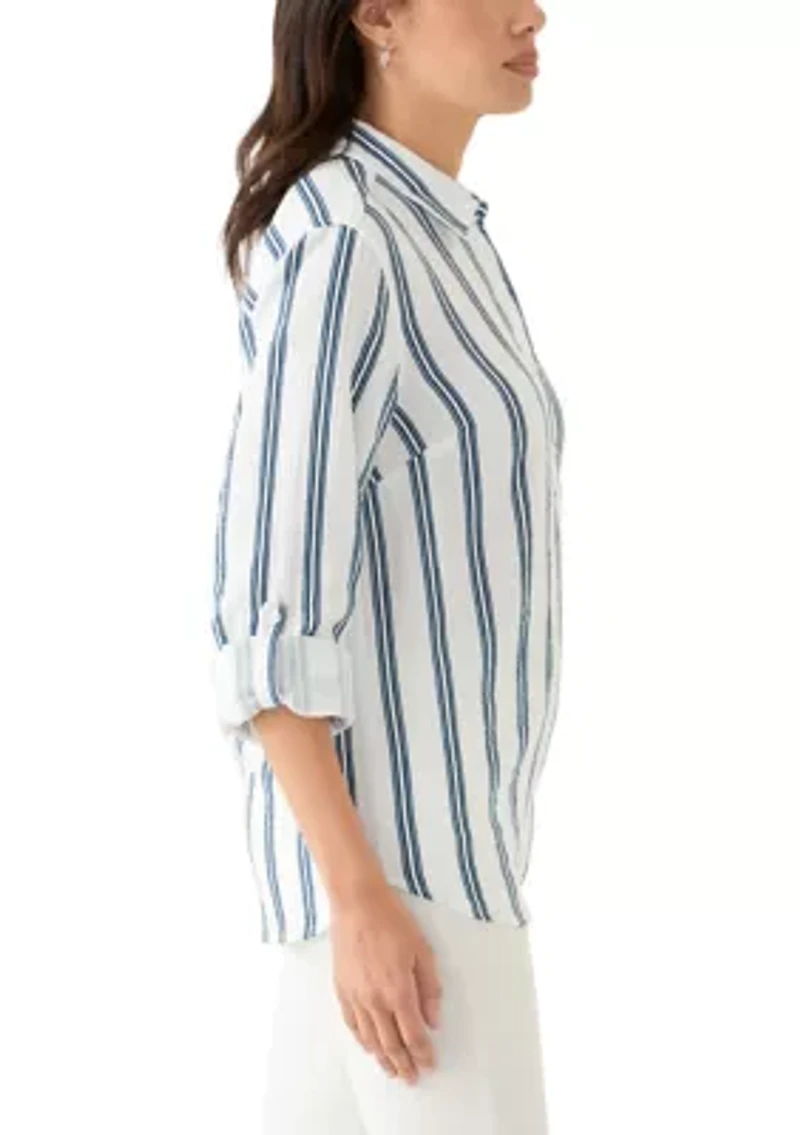 Women's Long Sleeve Gauze Striped Shirt