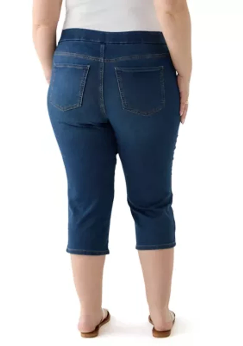 Plus Knit Denim Capri Pants