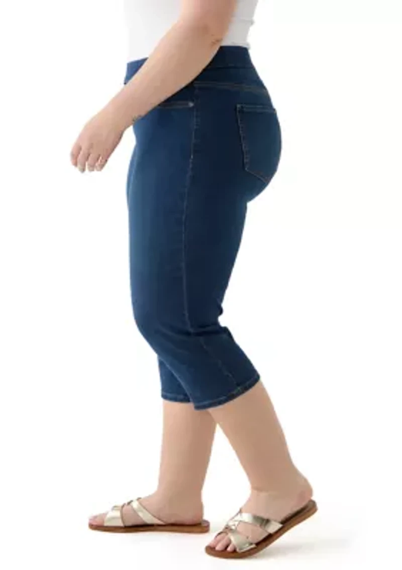 Plus Knit Denim Capri Pants