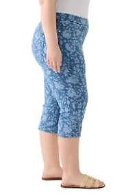 Plus Knit Denim Capri Pants