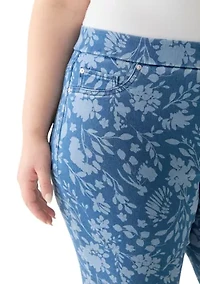 Plus Knit Denim Capri Pants