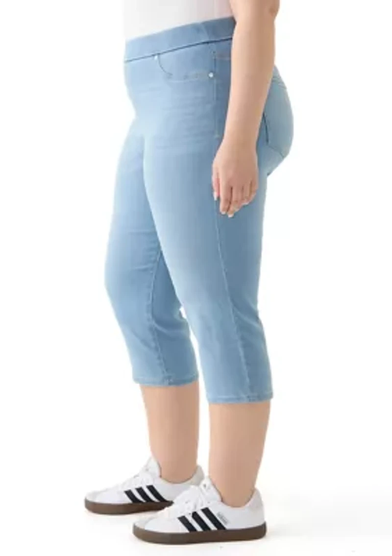 Plus Knit Denim Capri Pants