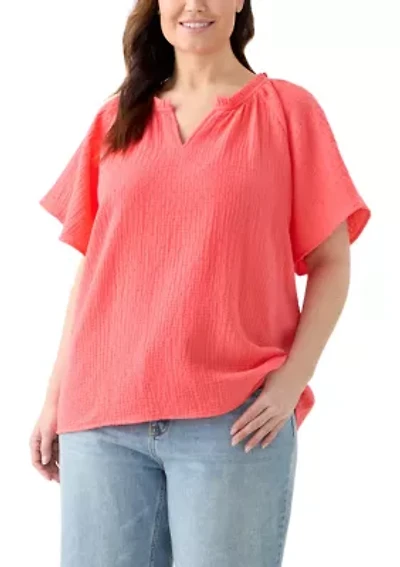 Plus Gauze Flutter Sleeve Woven Top