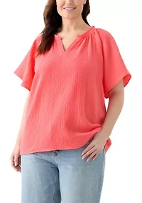 Plus Gauze Flutter Sleeve Woven Top