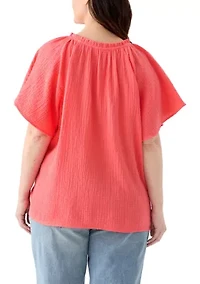 Plus Gauze Flutter Sleeve Woven Top
