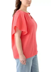 Plus Gauze Flutter Sleeve Woven Top