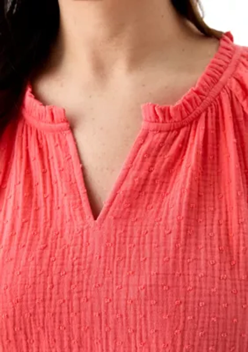 Plus Gauze Flutter Sleeve Woven Top