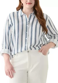 Plus Gauze Yarn Dyed Button Down Woven Shirt