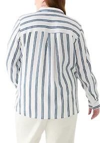 Plus Gauze Yarn Dyed Button Down Woven Shirt