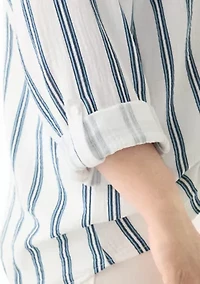 Plus Gauze Yarn Dyed Button Down Woven Shirt