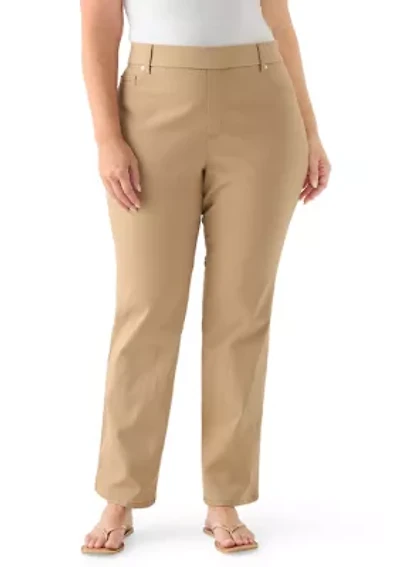 Plus Pull On Straight Leg Denim Pants