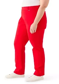 Plus Pull On Straight Leg Denim Pants